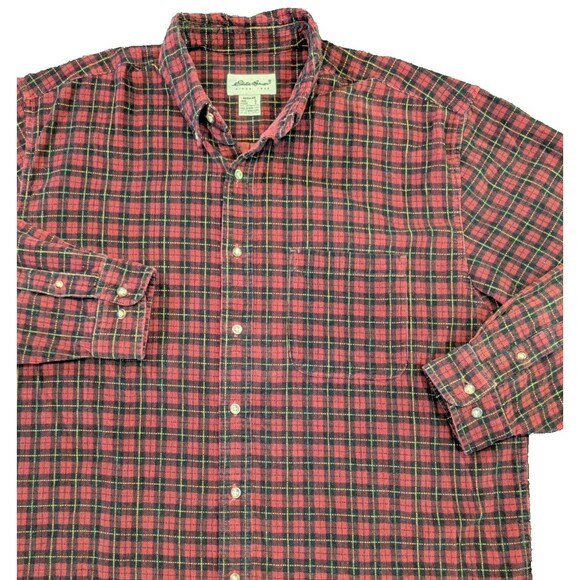 Eddie Bauer Red Plaid Button Down Shirt Men's Large Cotton Long Sleeve - Picture 1 of 7